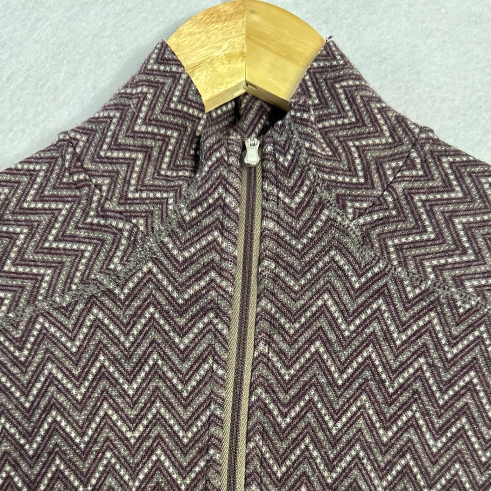 Smartwool Womens M Merino Wool Base Layer 1/4 Zip Purple Gray Chevron Top - Picture 8 of 9